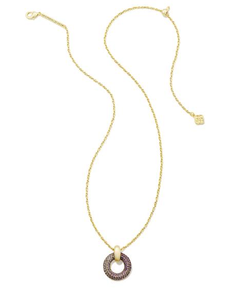 Mikki Gold Pave Short Pendant Necklace in Purple Mauve Ombre Mix