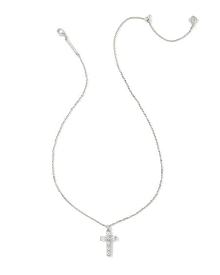 Gracie Silver Cross Short Pendant Necklace in White CZ