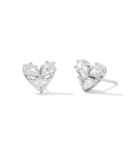 Katy Silver Heart Stud Earrings in White CZ