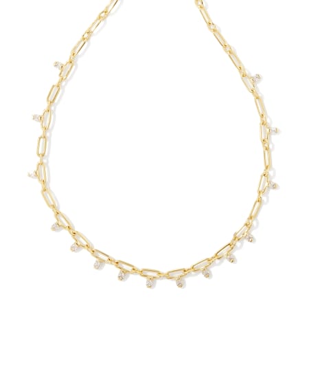 Lindy Gold Crystal Chain Necklace in White CZ