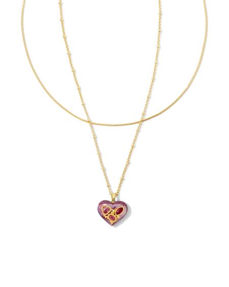 Penny Gold Heart Multi Strand Necklace in Mulberry Mix