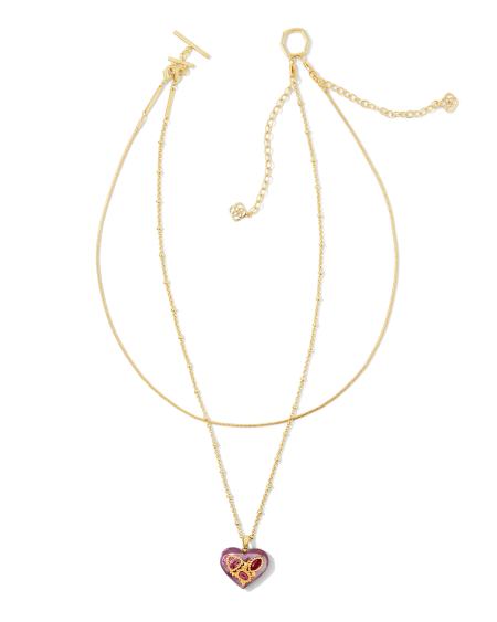 Penny Gold Heart Multi Strand Necklace in Mulberry Mix