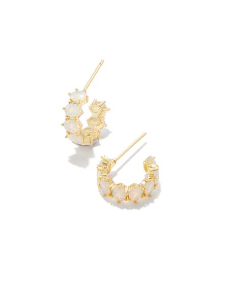 Cailin Gold Huggie Earrings in White Iridescent Crystal