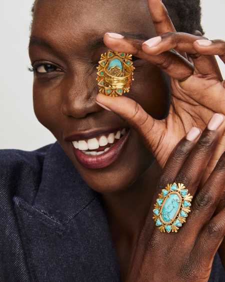 Havana Vintage Gold Cocktail Ring in Variegated Turquoise Magnesite