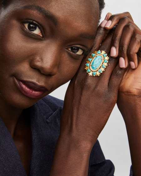 Havana Vintage Gold Cocktail Ring in Variegated Turquoise Magnesite