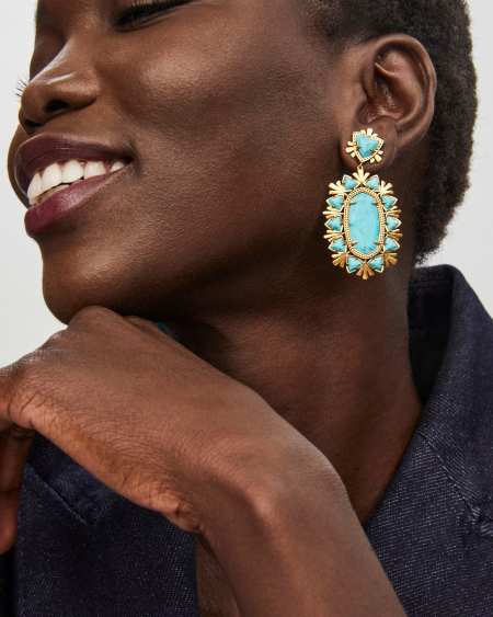 Havana Vintage Gold Statement Earrings in Blush Pink Quartzite