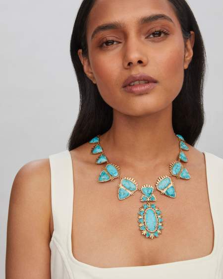 Havana Vintage Gold Statement Necklace in Variegated Turquoise Magnesite