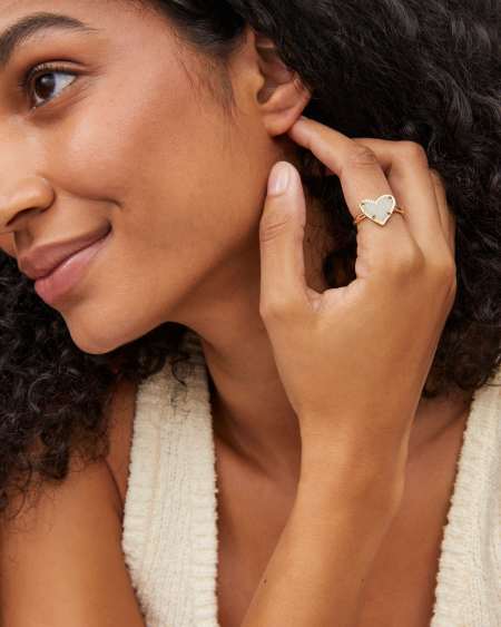 Ari Heart Gold Band Ring in Iridescent Drusy