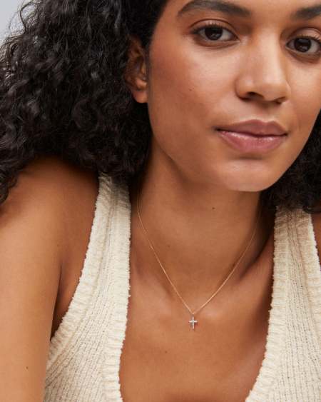 Cross 14k Yellow Gold Pendant Necklace in White Diamonds