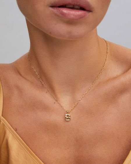 Crystal Letter B Gold Short Pendant Necklace in White Crystal