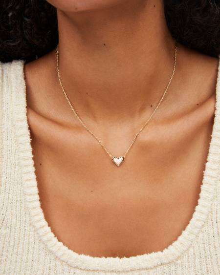 Framed Ari Heart Gold Short Pendant Necklace in White Opalescent Resin