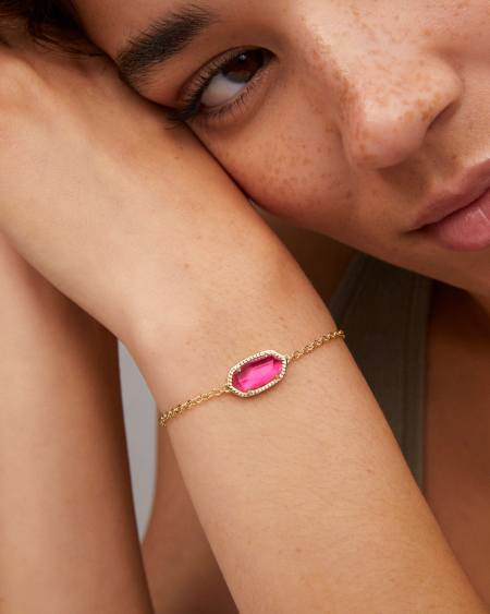 Elaina Gold Adjustable Chain Bracelet in London Blue Glass