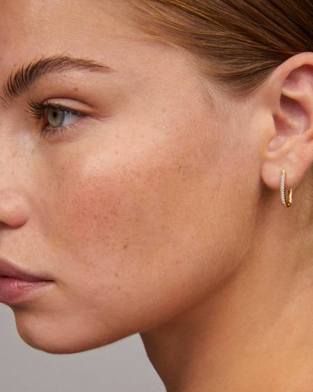 Ellen Luxe 18k Gold Vermeil Huggie Earrings in White Sapphire