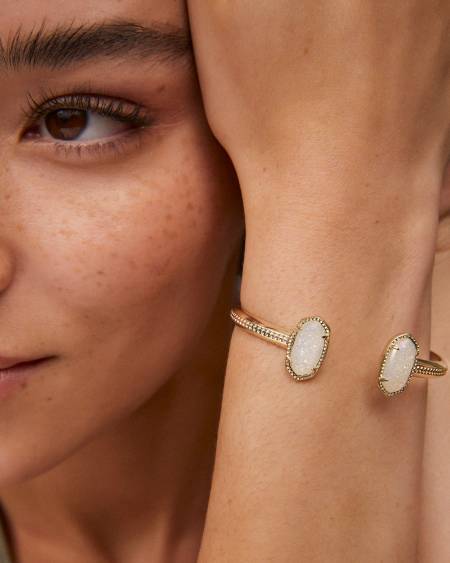 Elton Gold Cuff Bracelet in Iridescent Drusy