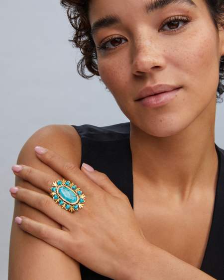 Havana Vintage Gold Cocktail Ring in Variegated Turquoise Magnesite