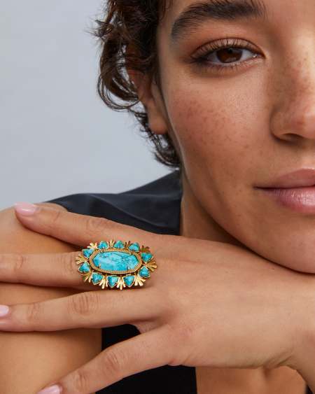 Havana Vintage Gold Cocktail Ring in Variegated Turquoise Magnesite