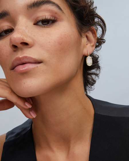 Lee Gold Drop Earrings in Black Opaque Glass