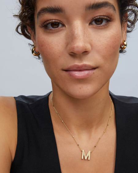 Letter M Pendant Necklace in Gold