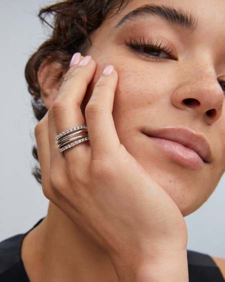 Livy Silver Rings Set of 3 in White Crystal