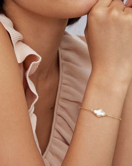 Abbie Gold Satellite Chain Bracelet in Ivory Mother-of-Pearl