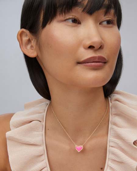 Ari Heart Gold Pendant Necklace in Neon Pink Magnesite