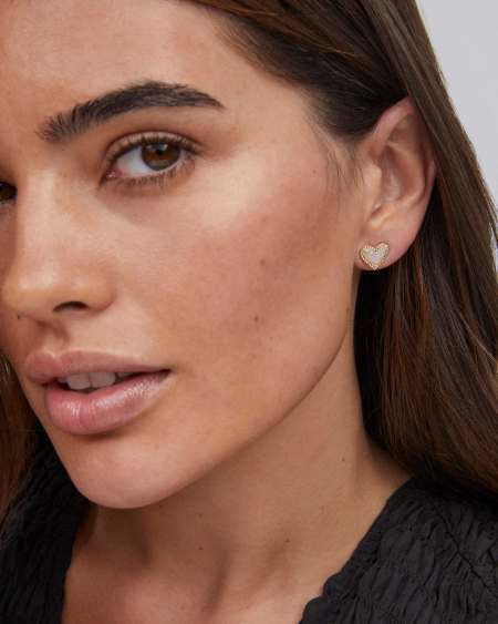 Ari Heart Gold Stud Earrings in Iridescent Drusy