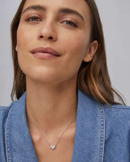 Ari Silver Pave Crystal Heart Necklace in White Crystal