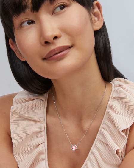 Baseball Silver Short Pendant Necklace in Ivory Mother-of-Pearl