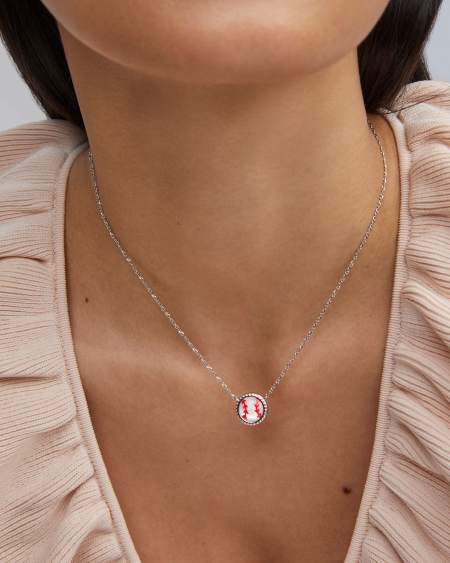 Baseball Silver Short Pendant Necklace in Ivory Mother-of-Pearl