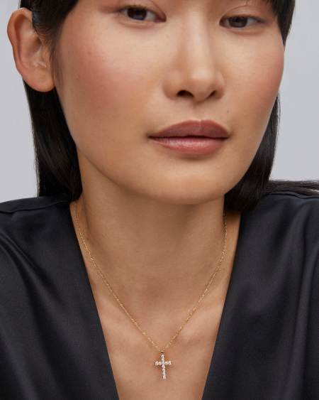 Cross Gold Pendant Necklace in White Crystal