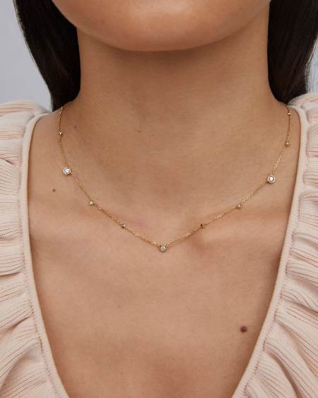 Davie 18k Gold Vermeil Trio Strand Necklace in White Sapphire