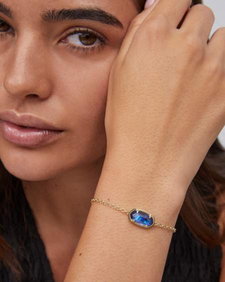 Elaina Gold Adjustable Chain Bracelet in Navy Abalone