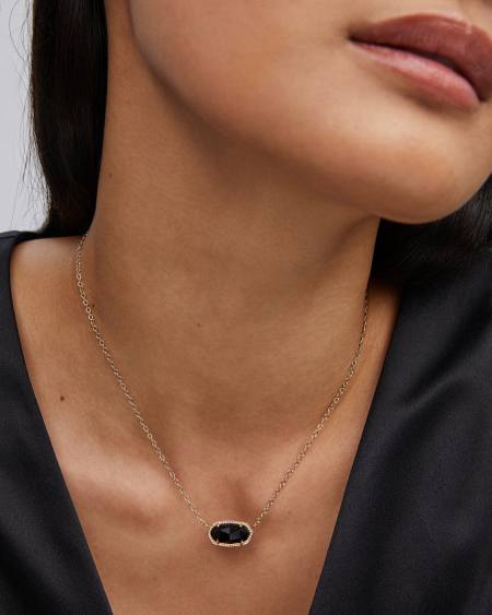 Elisa Gold Pendant Necklace in Black Opaque Glass