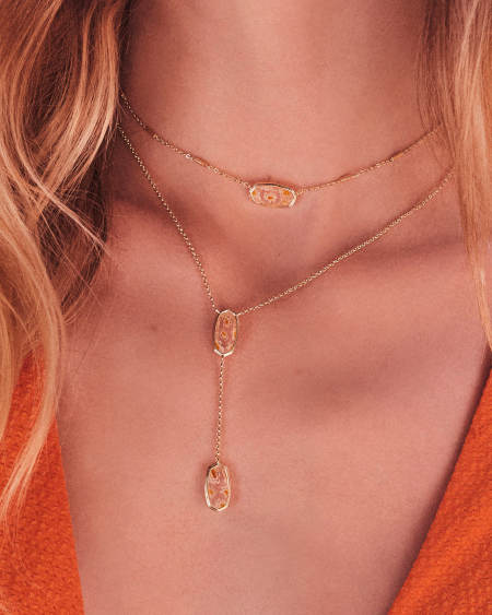 Framed Elisa Gold Short Pendant Necklace in White Mosaic Glass