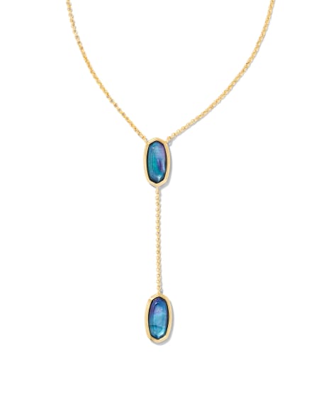 Framed Elisa Gold Y Necklace in Dark Blue Mother-of-Pearl