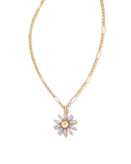 Madison Daisy Gold Short Pendant Necklace in Pink Opal Crystal