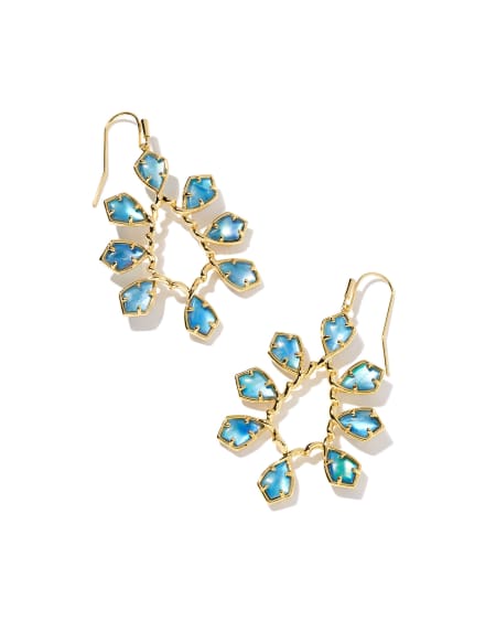 Camry Gold Open Frame Earrings in Dark Blue Mother-of-Pearl