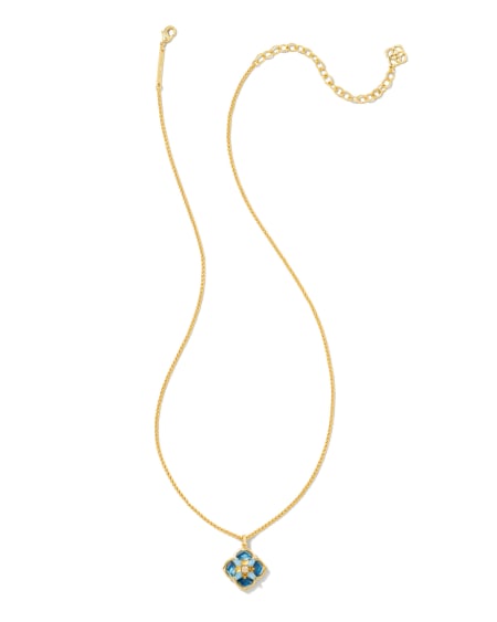 Dira Stone Gold Short Pendant Necklace in Blue Mix