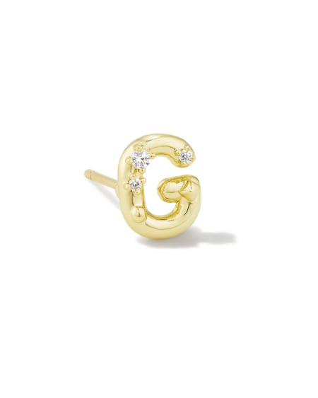 Crystal Letter G Gold Single Stud Earring in White Crystal