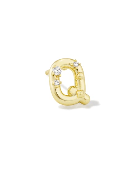 Crystal Letter Q Gold Single Stud Earring in White Crystal