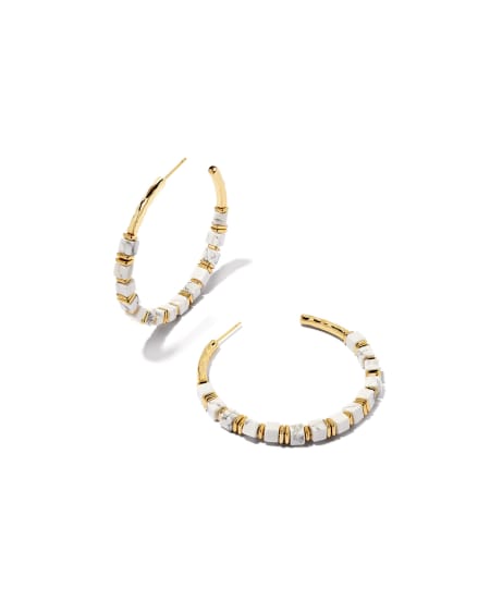 Ember Gold Hoop Earrings in White Variegated Magnesite