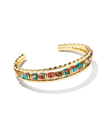 Ember Gold Triple Cuff Bracelet in Bronze Veined Turquoise Magnesite Red Oyster