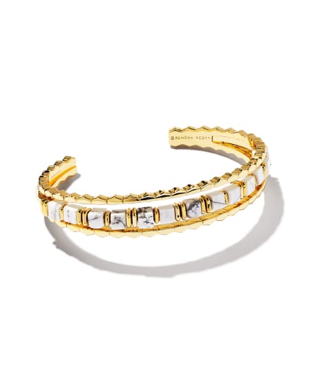 Ember Gold Triple Cuff Bracelet in White Variegated Magnesite