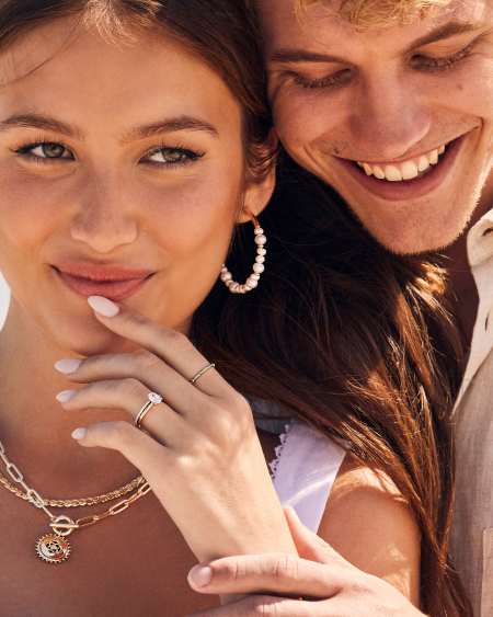 Jovie Gold Beaded Hoop Earrings in Freshwater Cultured Pearl