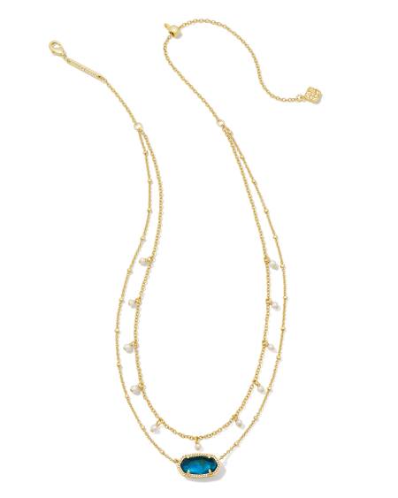 Elisa Gold Pearl Multi Strand Necklace in Teal Abalone
