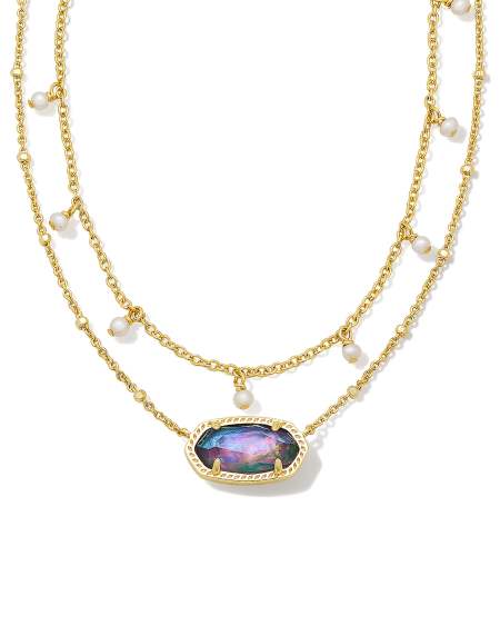 Elisa Gold Pearl Multi Strand Necklace in Lilac Abalone