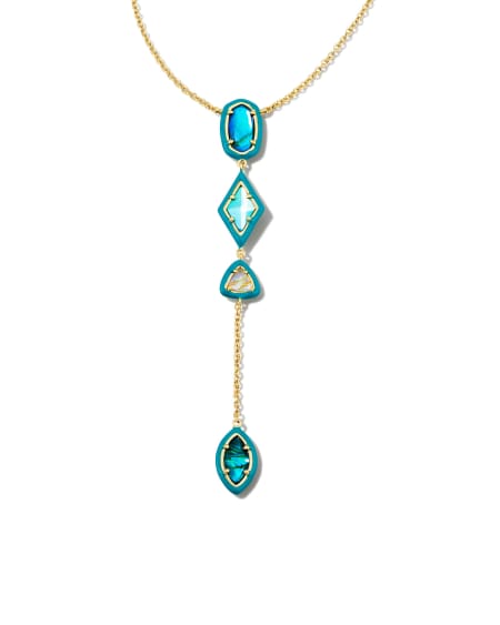 Greta Gold Y Necklace in Teal Mix
