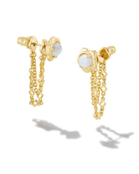 Susie Convertible Gold Ear Jacket Earrings in Bright White Lab Grown Opal