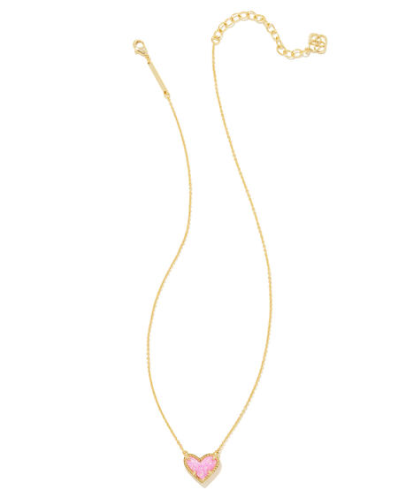 Ari Heart Gold Pendant Necklace in Bubblegum Pink Kyocera Opal