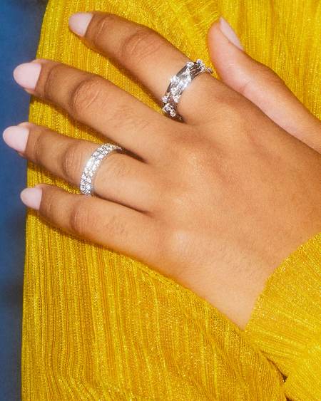 Haven Silver Crystal Heart Rings Set of 3 in White CZ